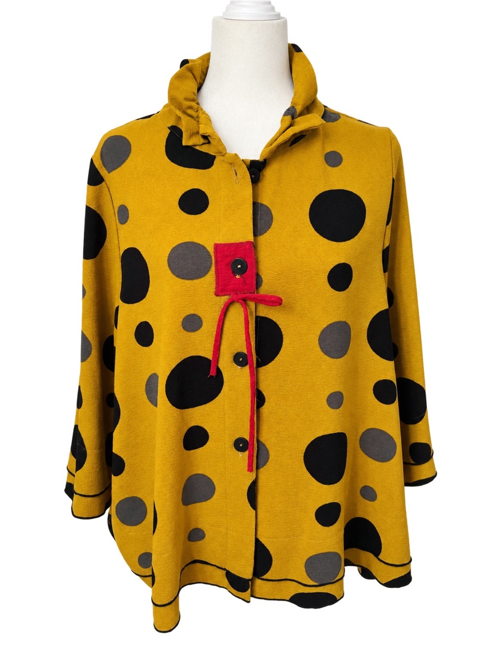 Vintage Moonlight Mustard Yellow Polka Dot Tunic Black Gray Statement Lg